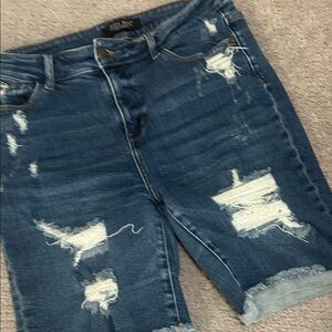 Ripped Blue Denim Shorts